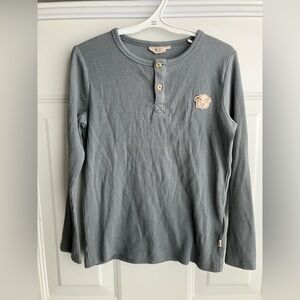 Wheat ribbed long sleeve shirt organic cotton blue grey size 8